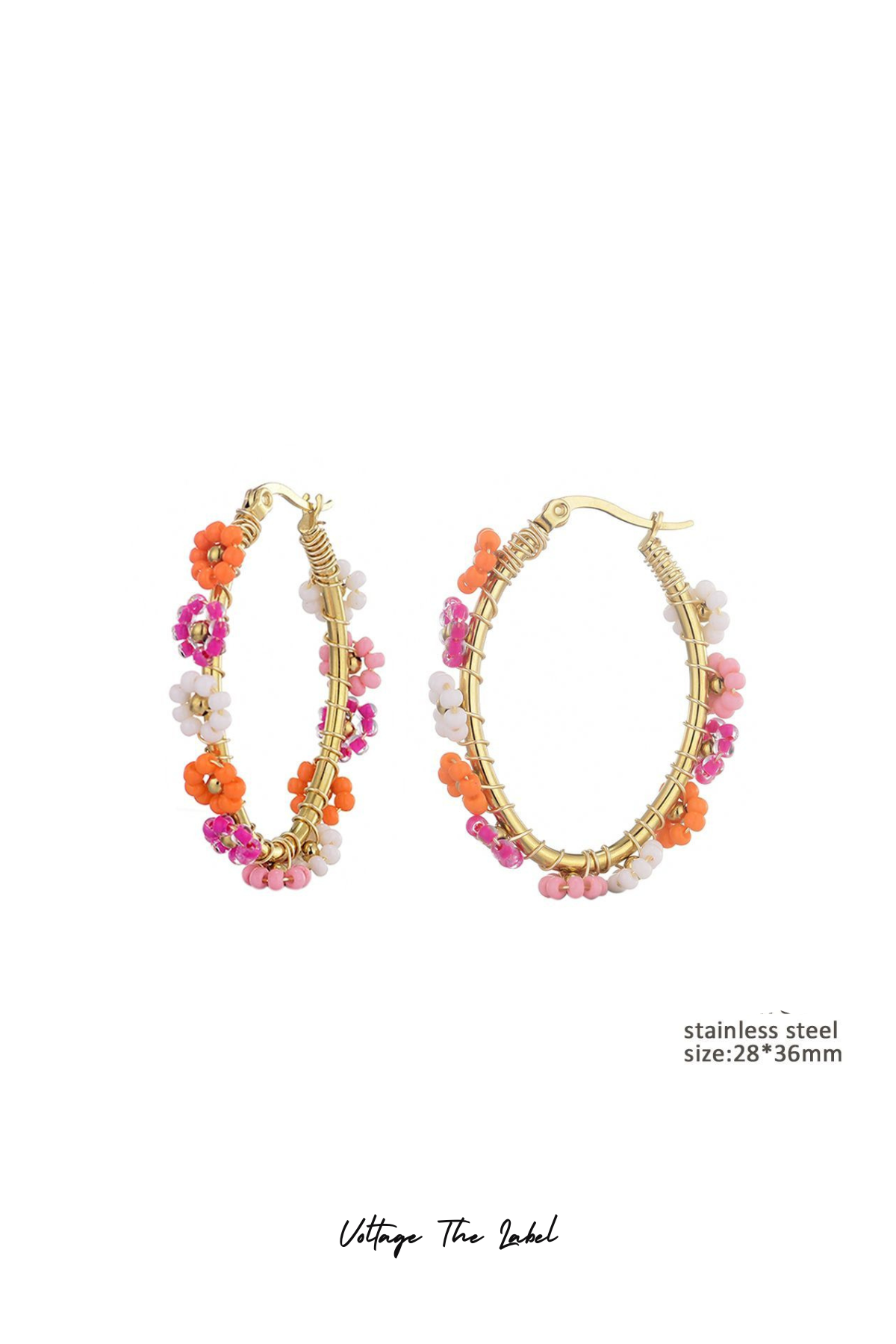 Oorbellen Limited flower hoops (roze/oranje)