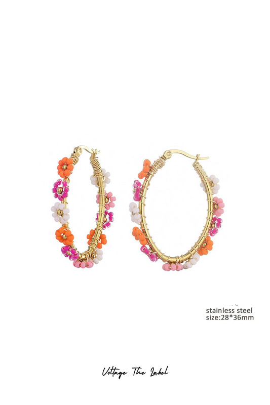 Oorbellen Limited flower hoops (roze/oranje)