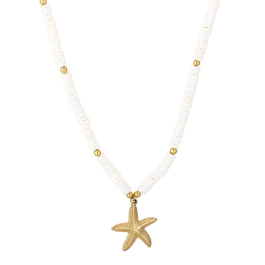 Ketting zeester met steentjes (wit)